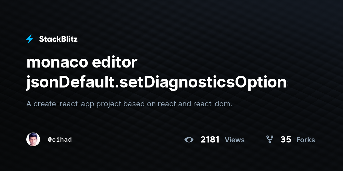 monaco editor jsonDefault.setDiagnosticsOptions - StackBlitz