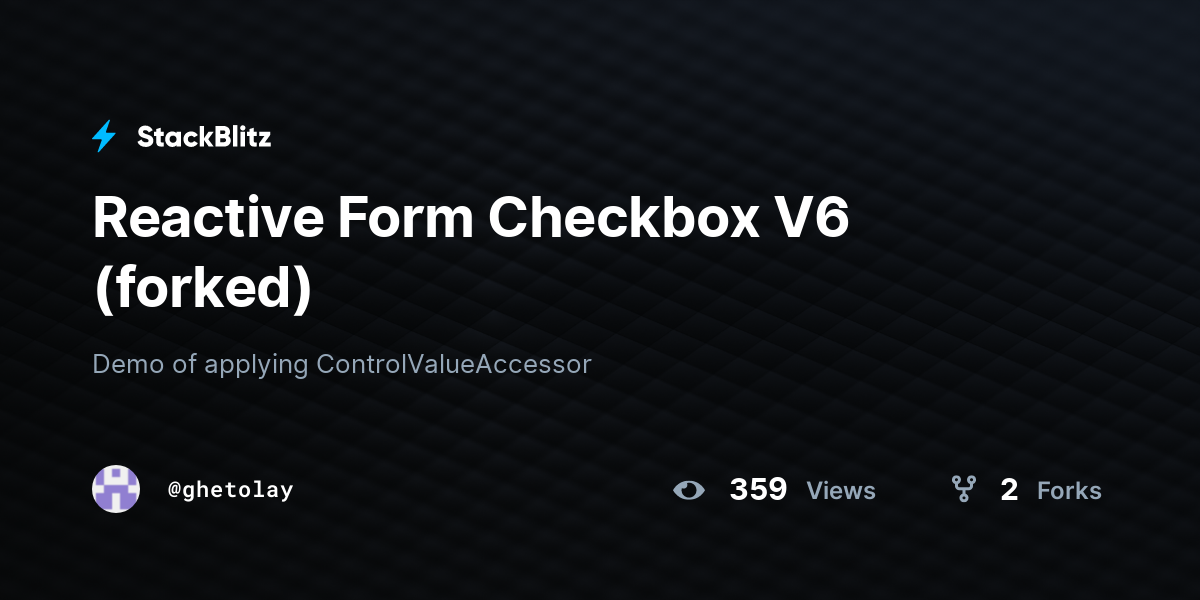 Reactive Form Checkbox V6 (forked) - StackBlitz