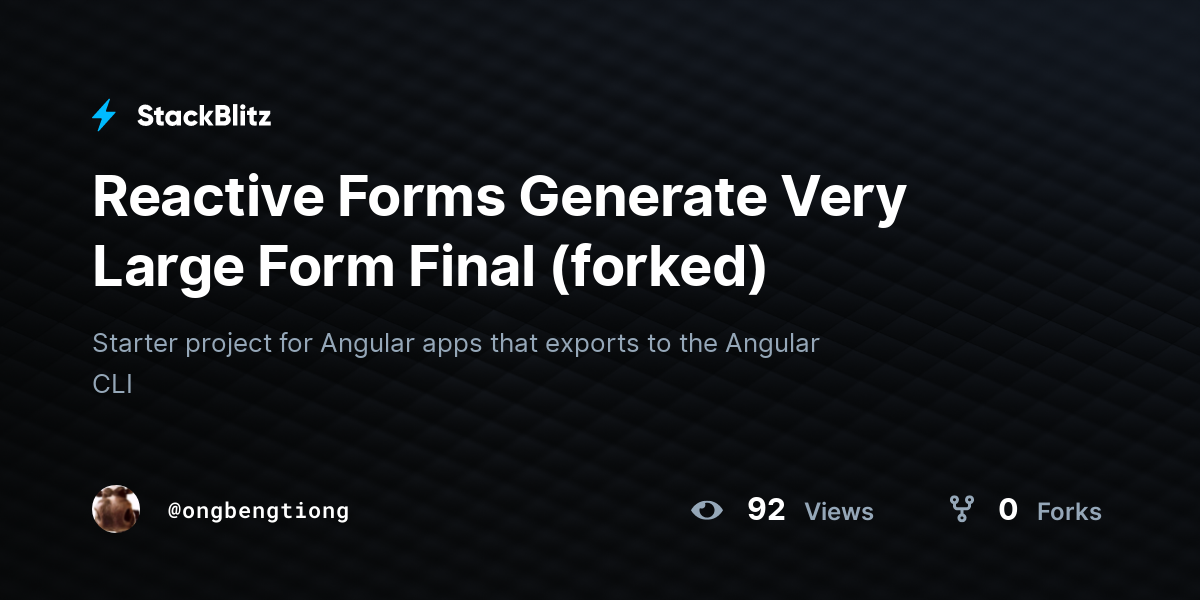 Reactive Forms Generate Very Large Form Final (forked) - StackBlitz