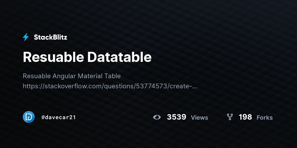 Resuable Datatable - StackBlitz