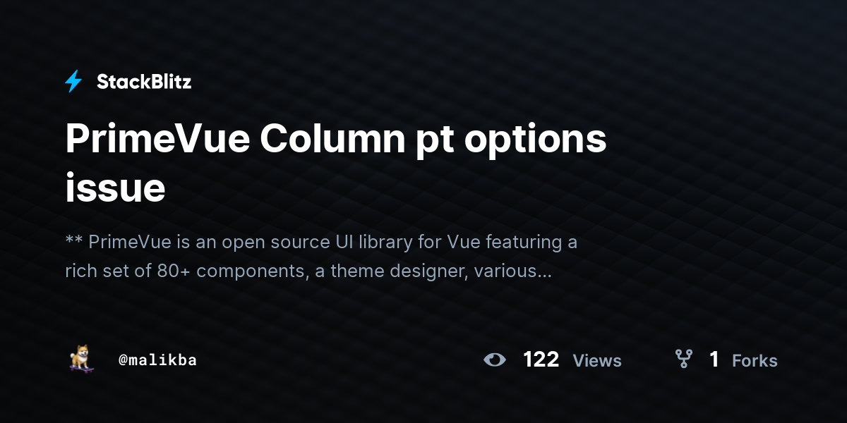 PrimeVue Column pt options issue - StackBlitz