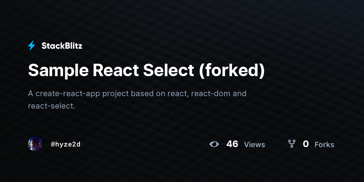 Sample React Select (forked) - StackBlitz