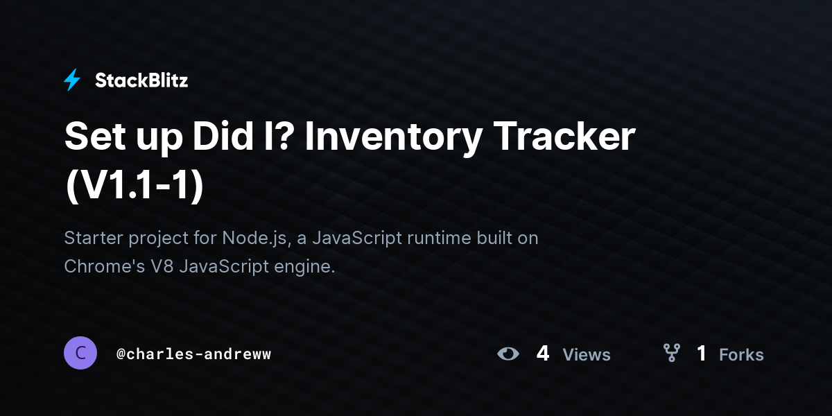 Set up Did I? Inventory Tracker (V1.1-1) - StackBlitz