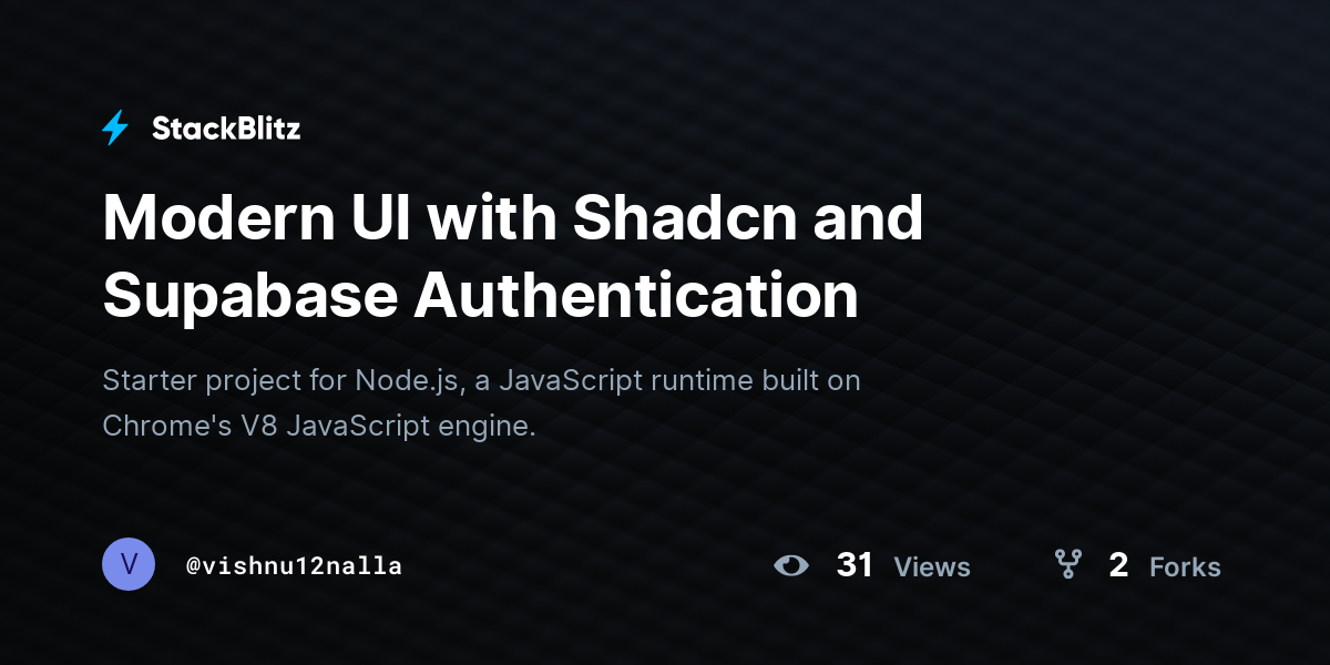 Modern UI with Shadcn and Supabase Authentication - StackBlitz