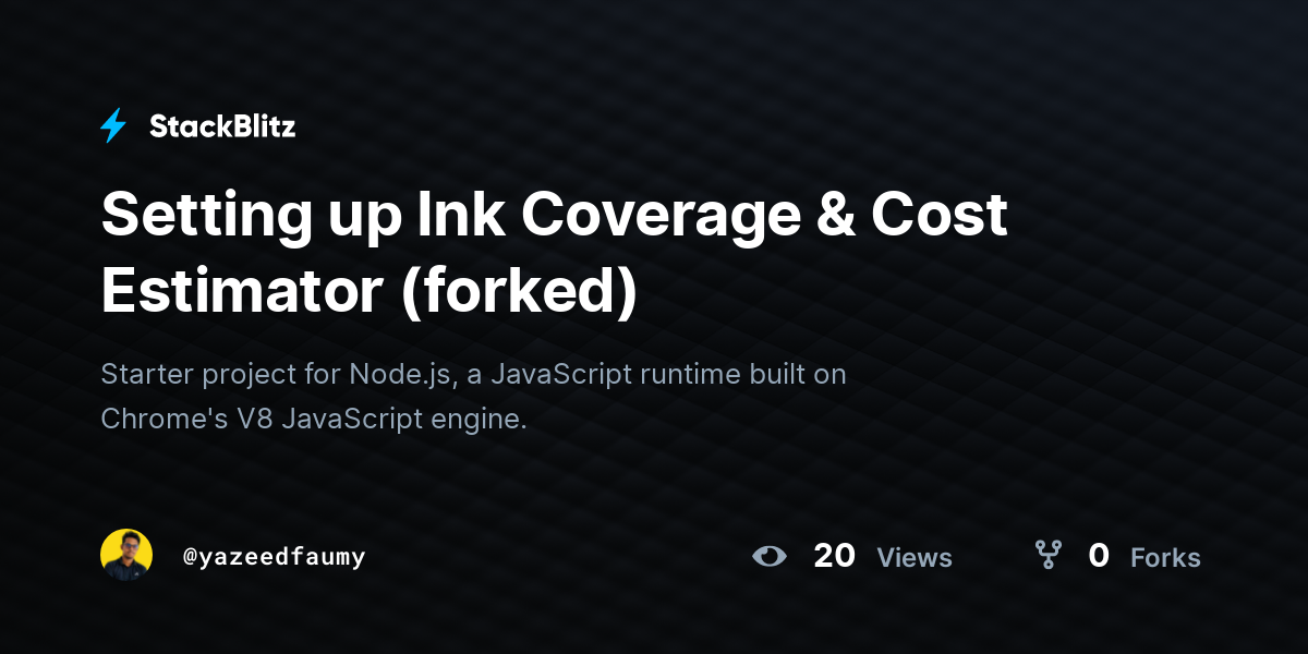 Setting up Ink Coverage & Cost Estimator (forked) - StackBlitz