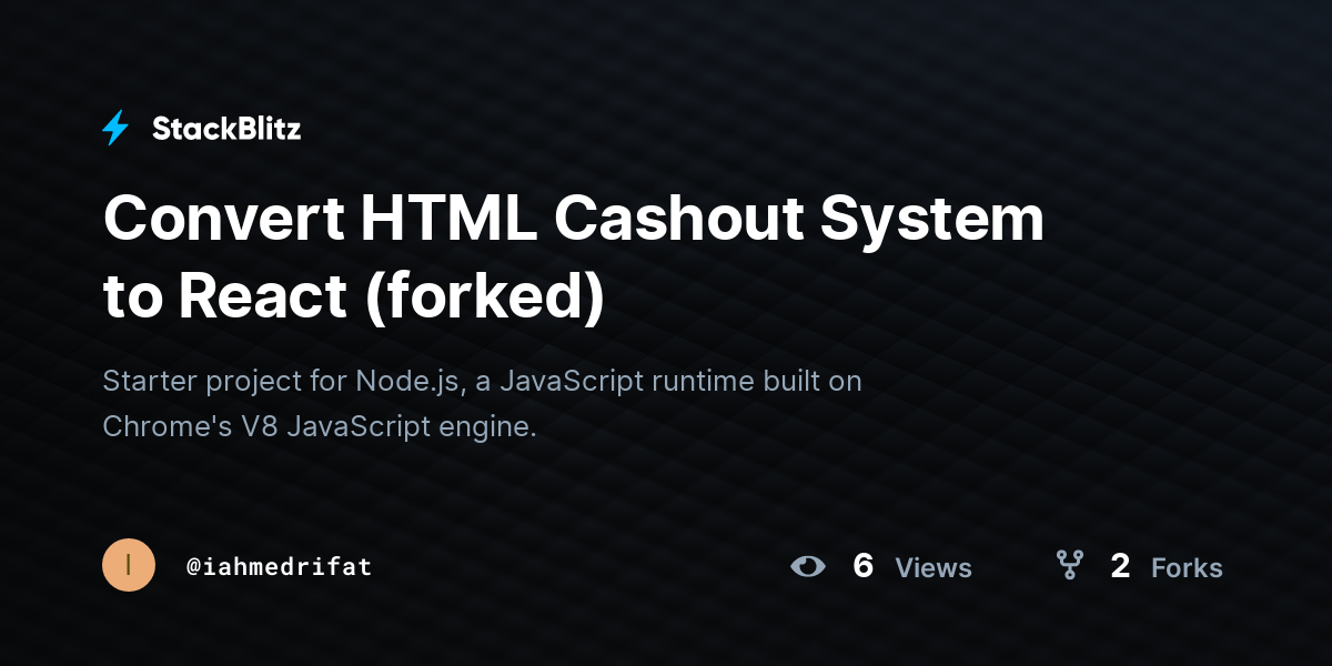 Convert HTML Cashout System to React (forked) - StackBlitz