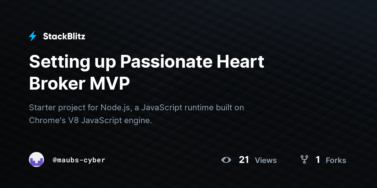 Setting up Passionate Heart Broker MVP - StackBlitz