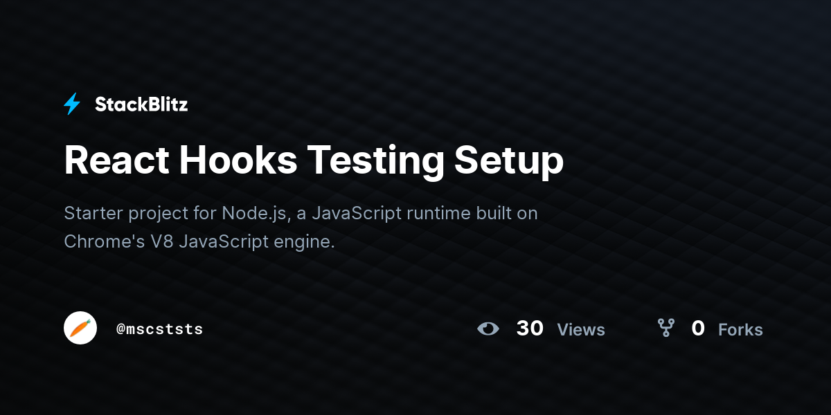 React Hooks Testing Setup - StackBlitz