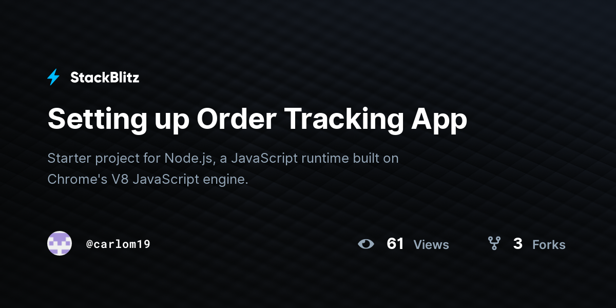 Setting up Order Tracking App - StackBlitz
