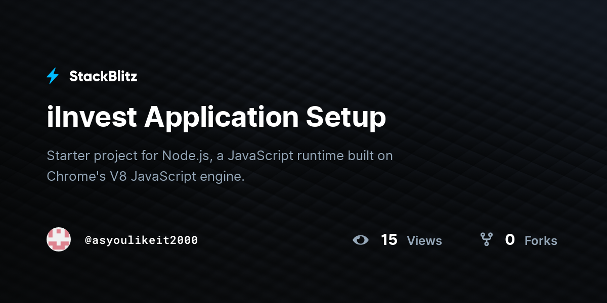 iInvest Application Setup - StackBlitz