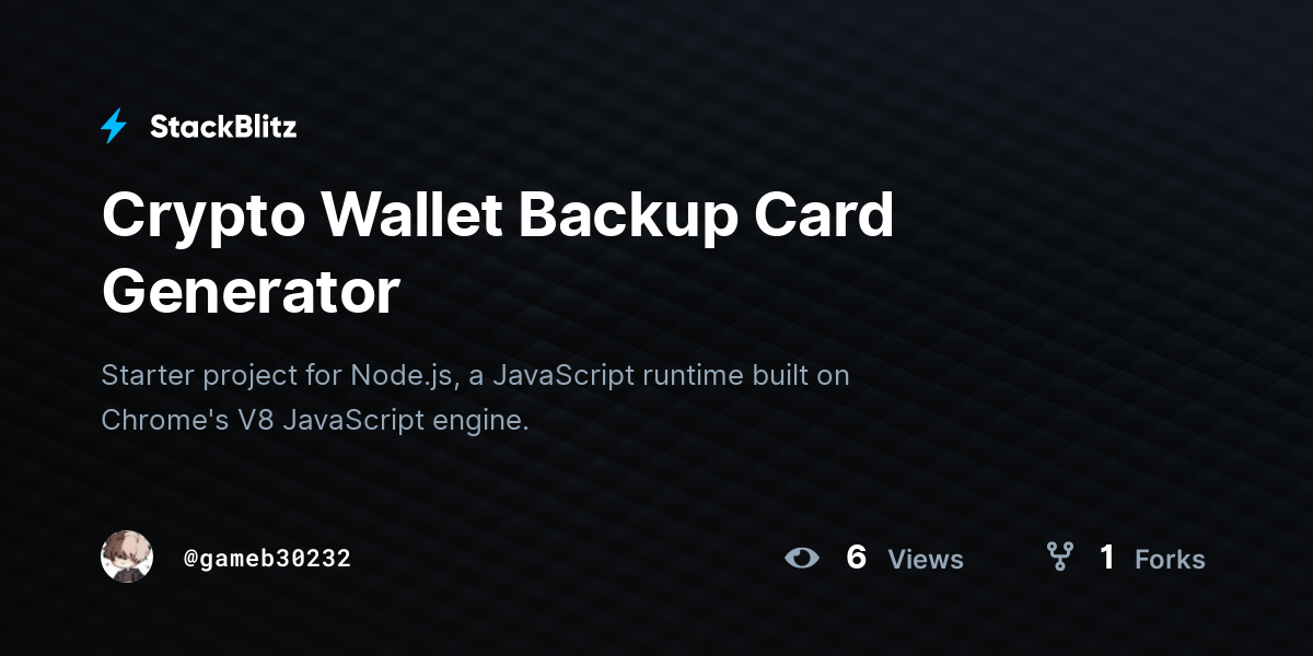 Crypto Wallet Backup Card Generator - StackBlitz