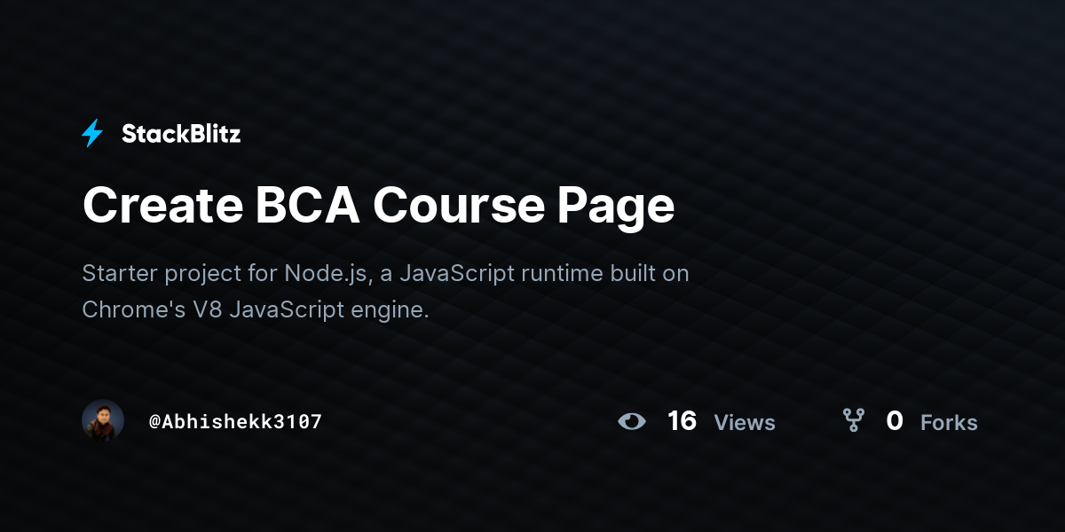 Create BCA Course Page - StackBlitz