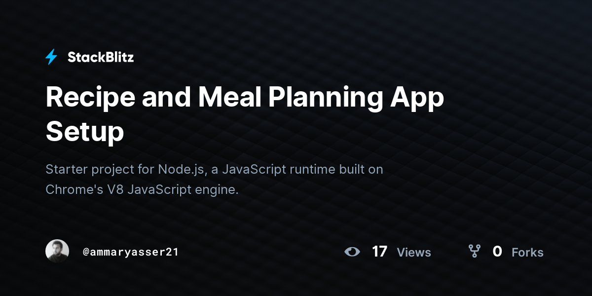 Recipe and Meal Planning App Setup - StackBlitz