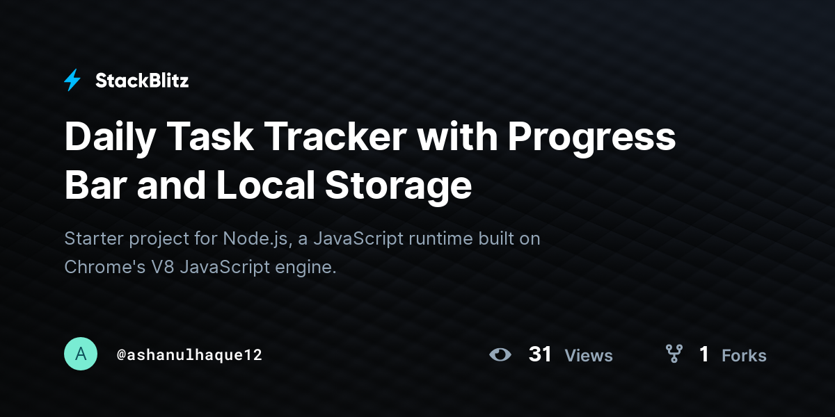 Daily Task Tracker with Progress Bar and Local Storage - StackBlitz