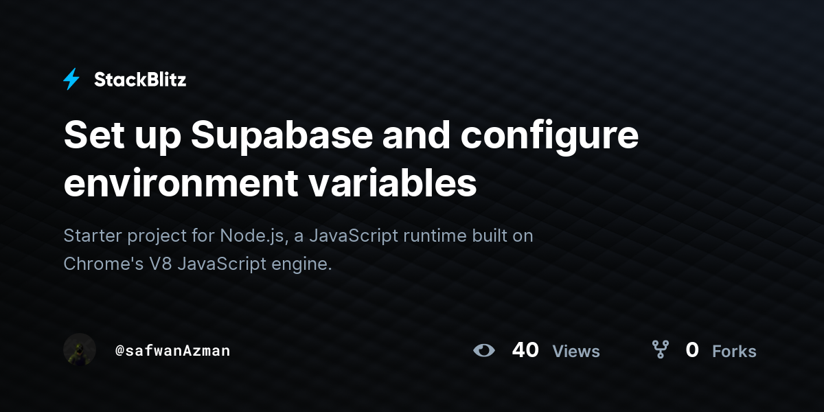 Set up supabase and configure environment variables stackblitz