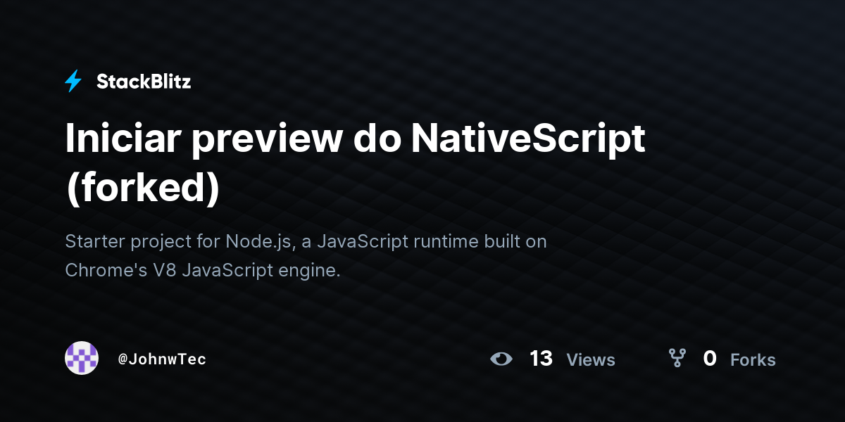 Iniciar preview do NativeScript (forked) - StackBlitz
