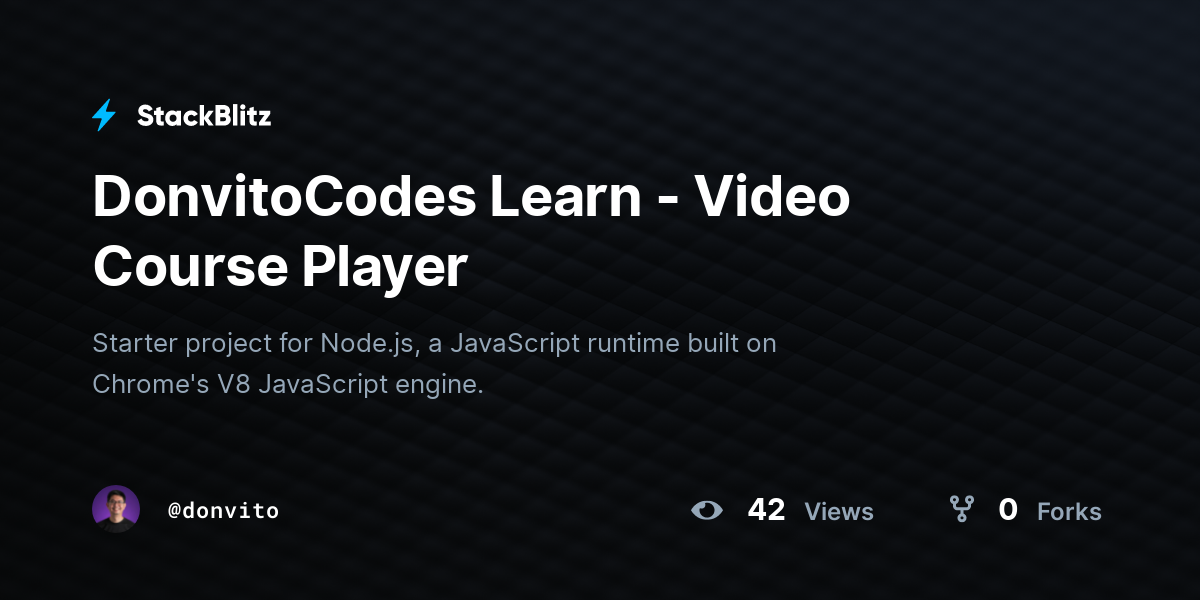 DonvitoCodes Learn - Video Course Player - StackBlitz