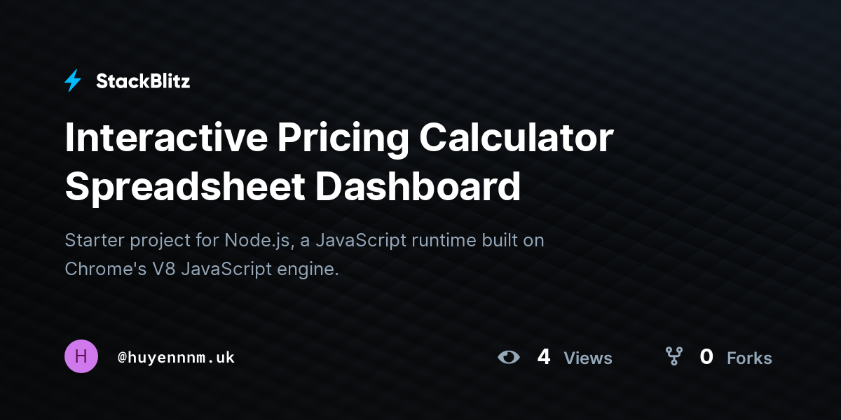 Interactive Pricing Calculator Spreadsheet Dashboard - StackBlitz
