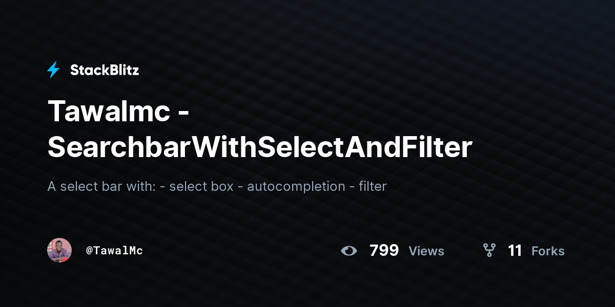 Tawalmc - SearchbarWithSelectAndFilter - StackBlitz