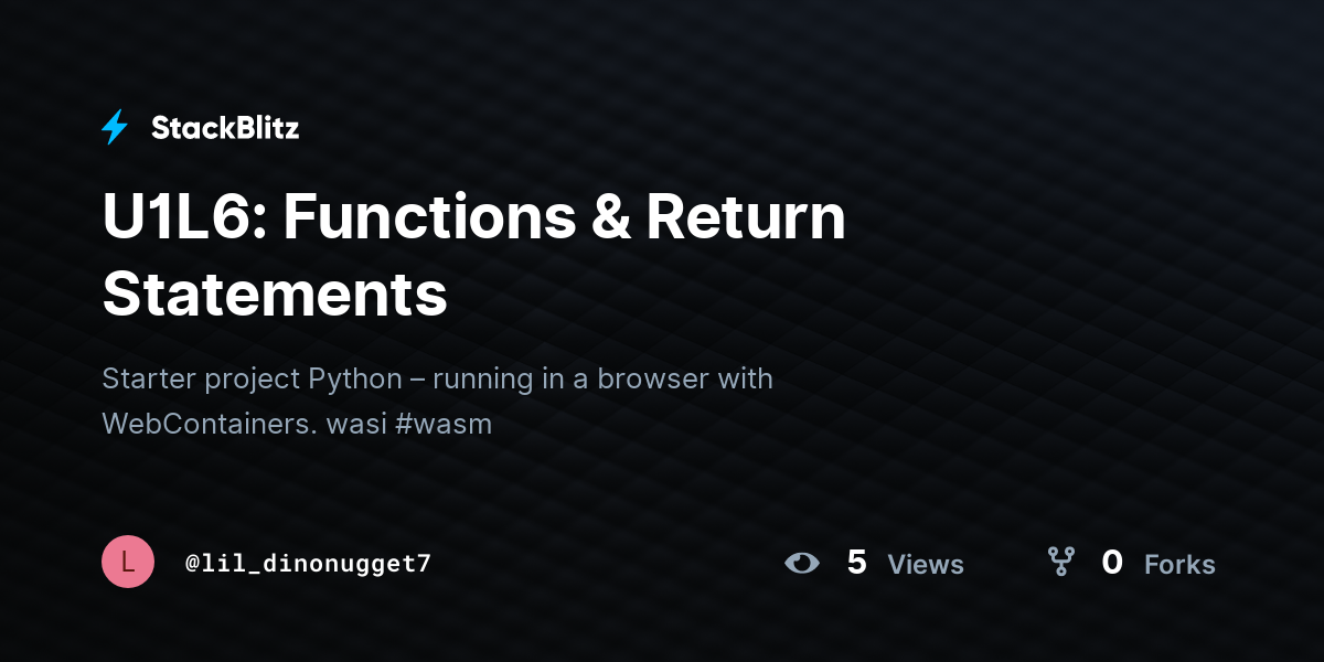 U1L6: Functions & Return Statements - StackBlitz