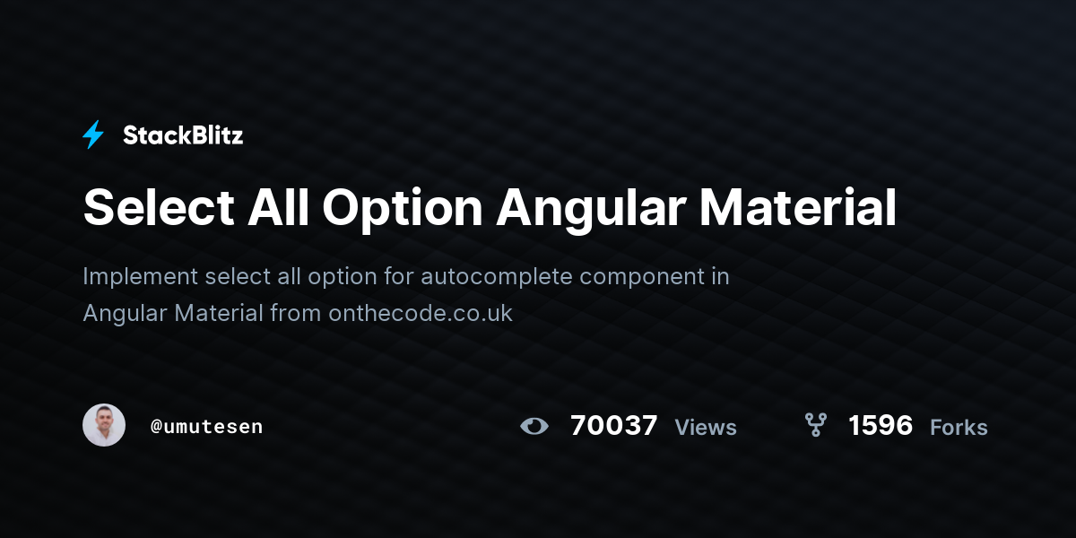 Select All Option Angular Material - StackBlitz