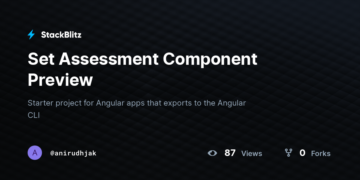 Set Assessment Component Preview - StackBlitz