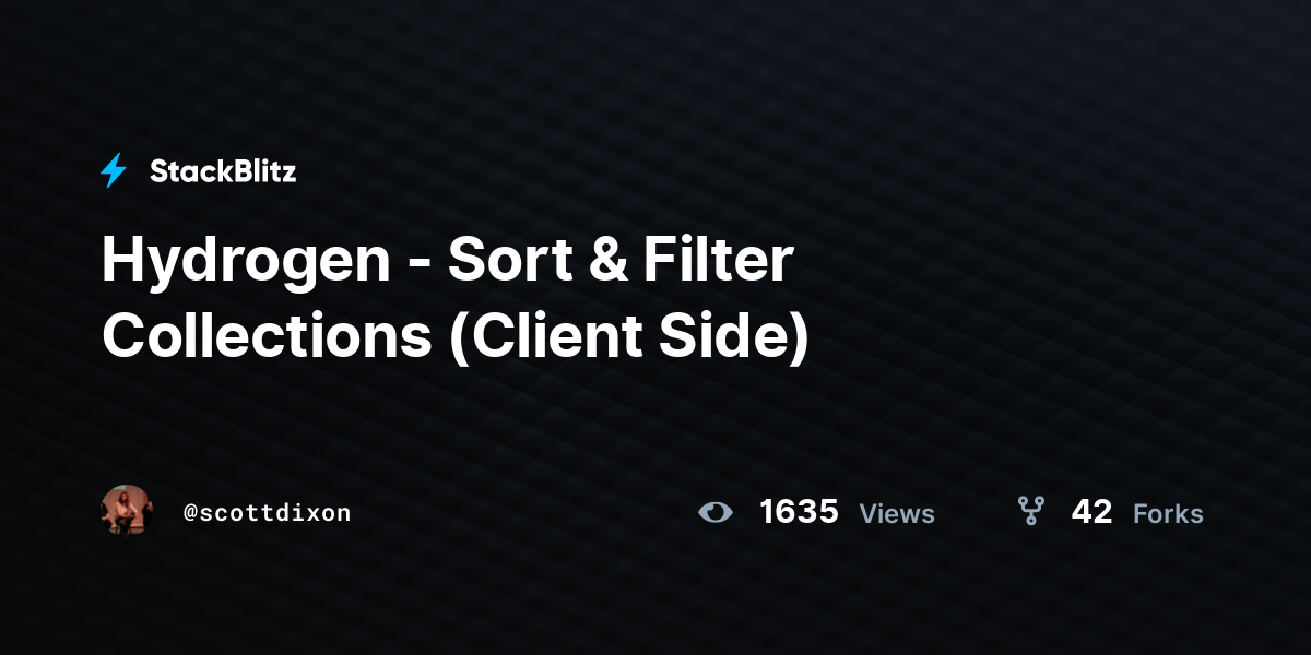 Hydrogen - Sort & Filter Collections (Client Side) - StackBlitz