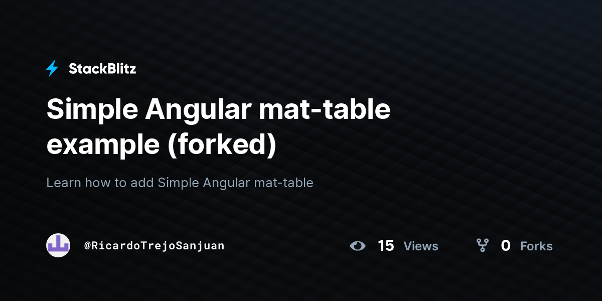 Simple Angular mattable example (forked) StackBlitz