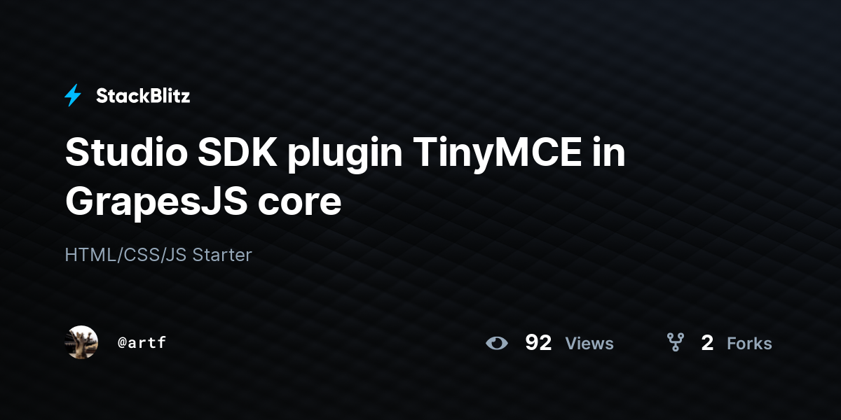 Studio SDK plugin TinyMCE in GrapesJS core - StackBlitz