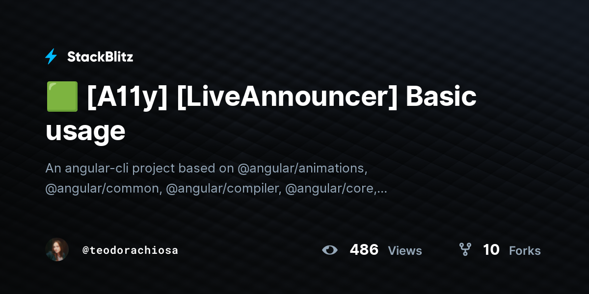 🟩 [A11y] [LiveAnnouncer] Basic usage - StackBlitz