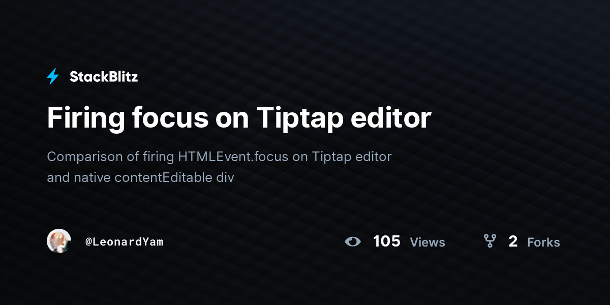 Firing focus on Tiptap editor - StackBlitz
