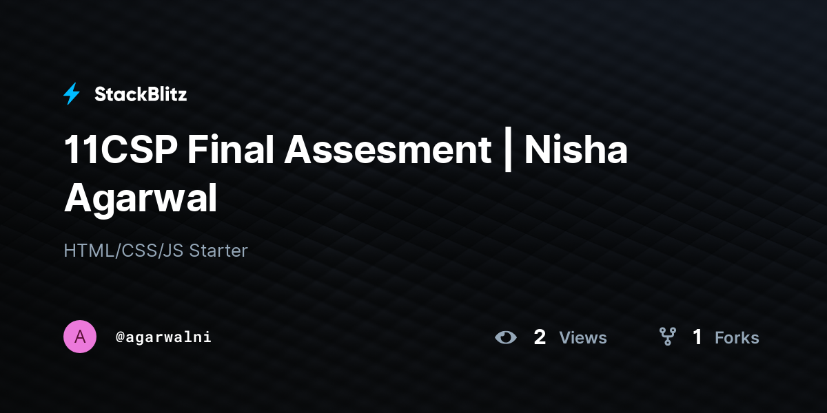 11CSP Final Assesment | Nisha Agarwal - StackBlitz