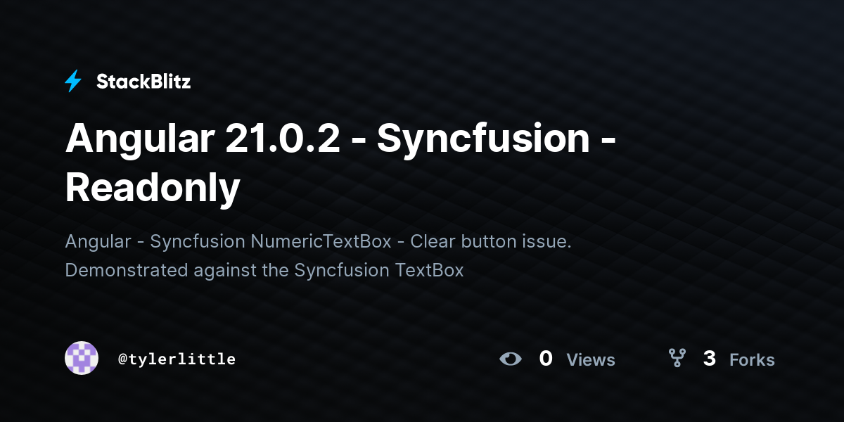 Angular 21.0.2 - Syncfusion - Readonly - StackBlitz