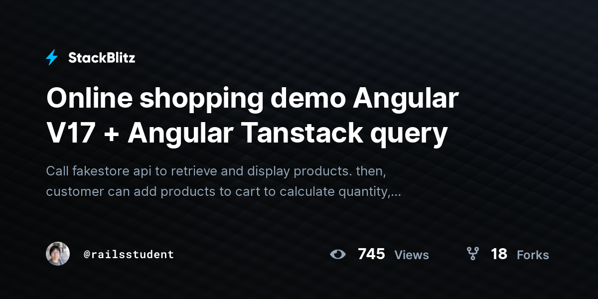 Online shopping demo Angular V17 + Angular Tanstack query - StackBlitz