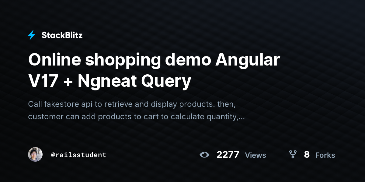 Online shopping demo Angular V17 + Ngneat Query - StackBlitz