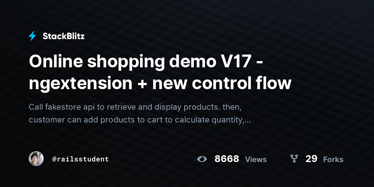 Online shopping demo V17 - ngextension + new control flow - StackBlitz