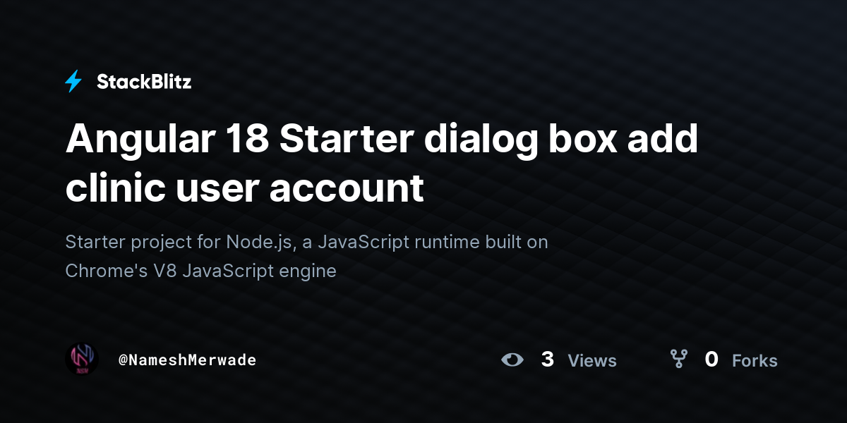 Angular 18 Starter dialog box add clinic user account - StackBlitz
