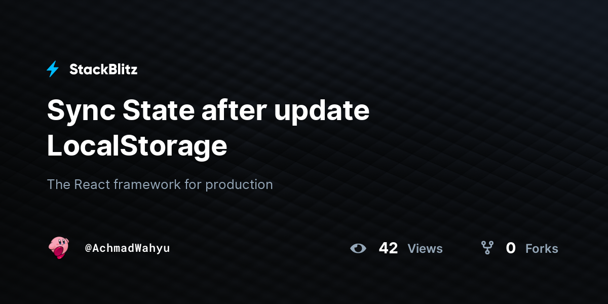 Sync State after update LocalStorage - StackBlitz