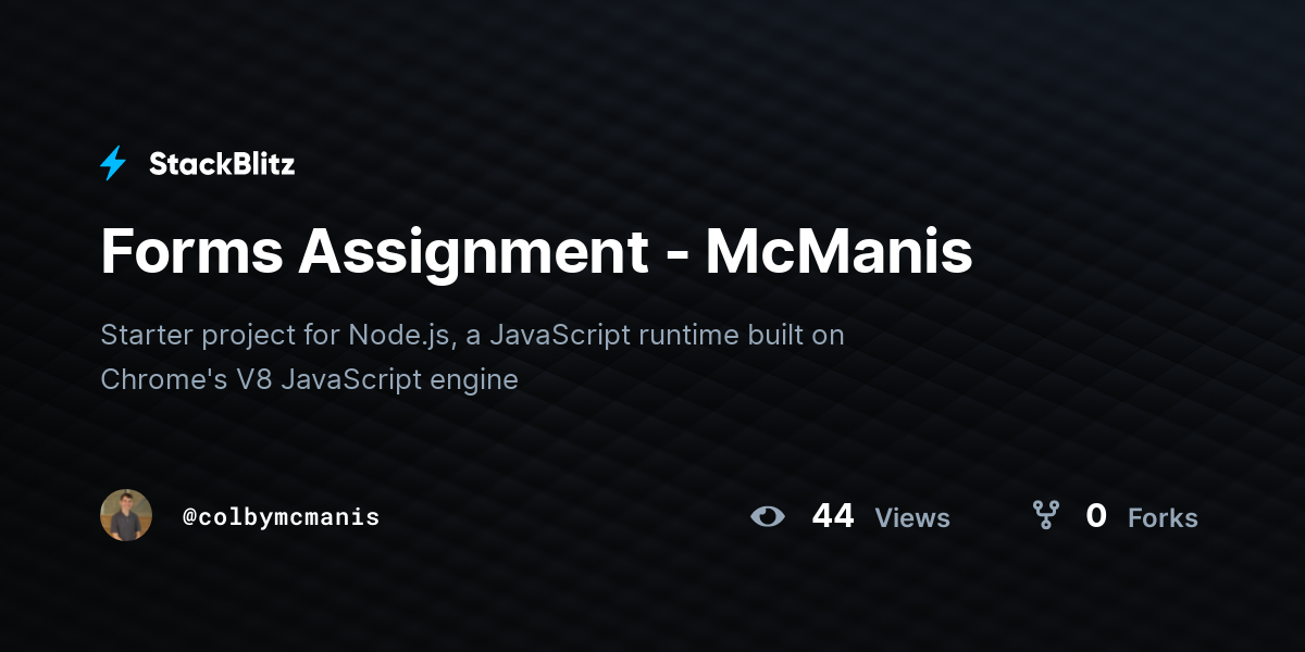 Forms Assignment - McManis - StackBlitz