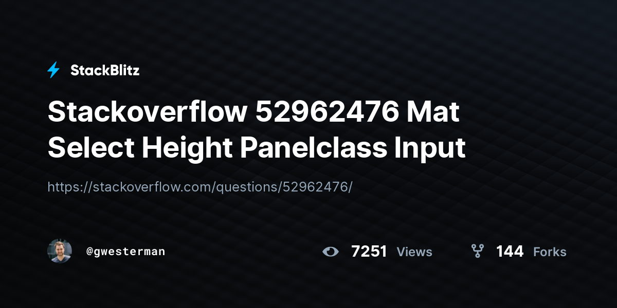 Stackoverflow 52962476 Mat Select Height Panelclass Input - StackBlitz