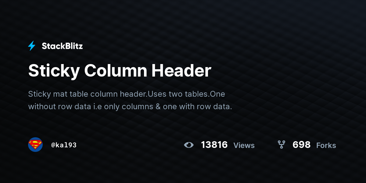 Sticky Column Header StackBlitz
