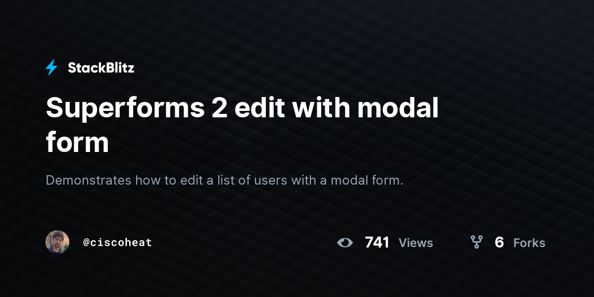 Superforms 2 edit with modal form - StackBlitz
