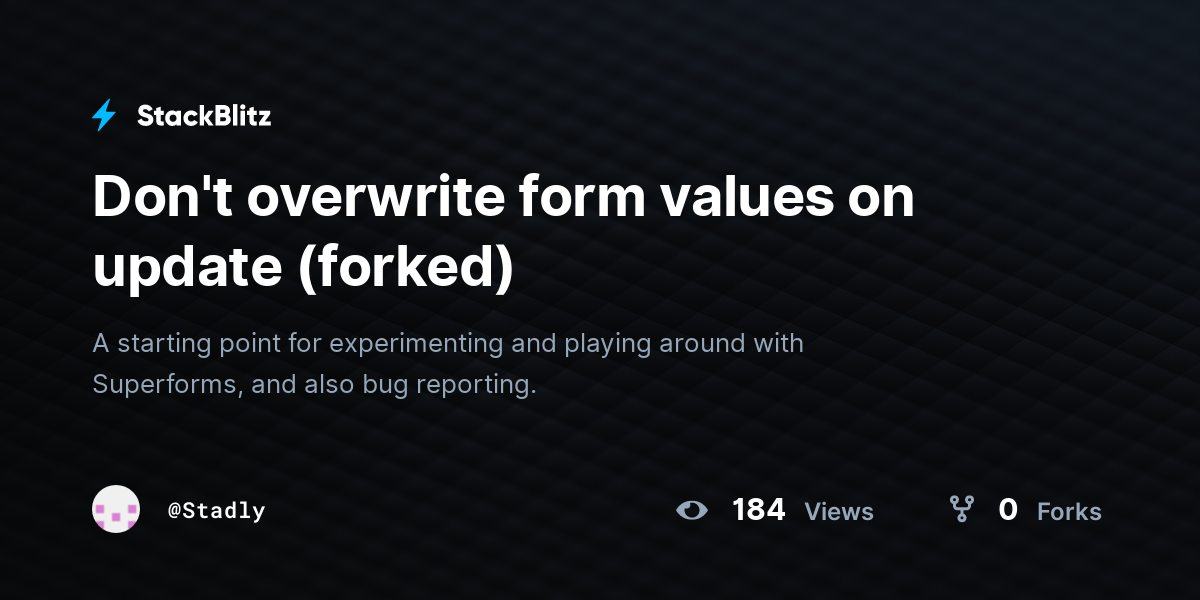 Don't overwrite form values on update (forked) - StackBlitz