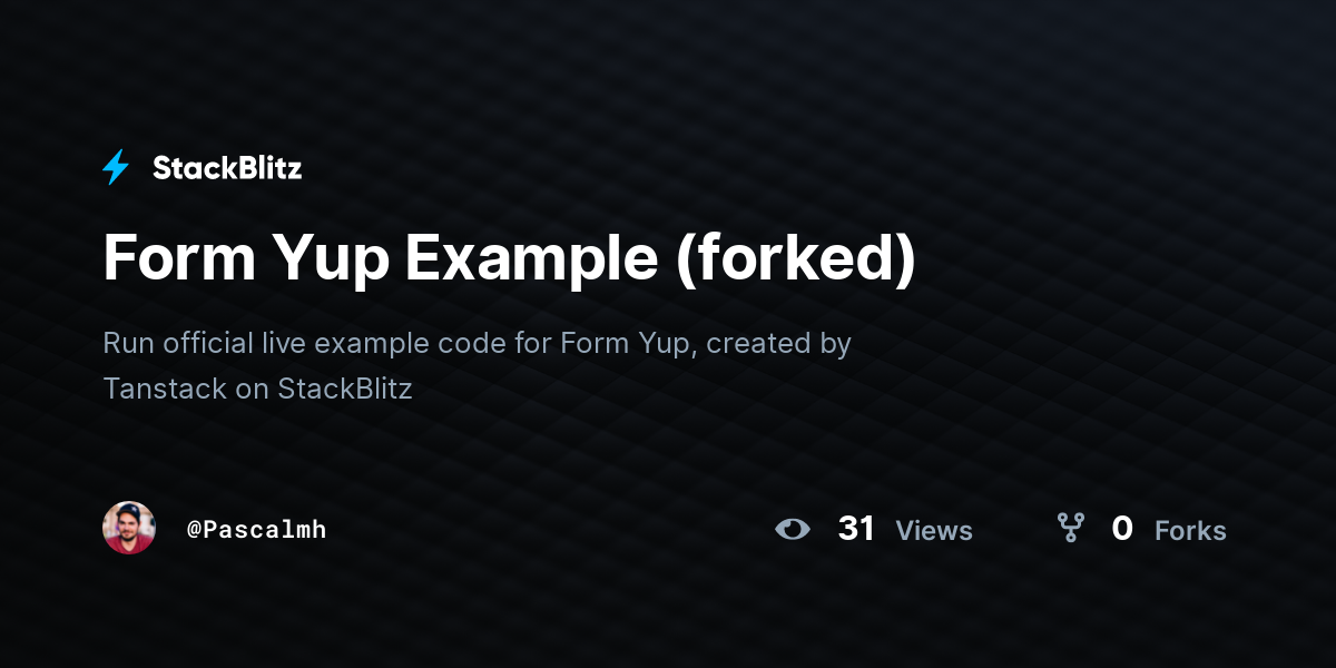 Form Yup Example (forked) - StackBlitz