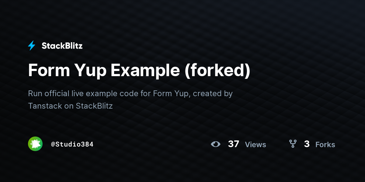 Form Yup Example (forked) - StackBlitz