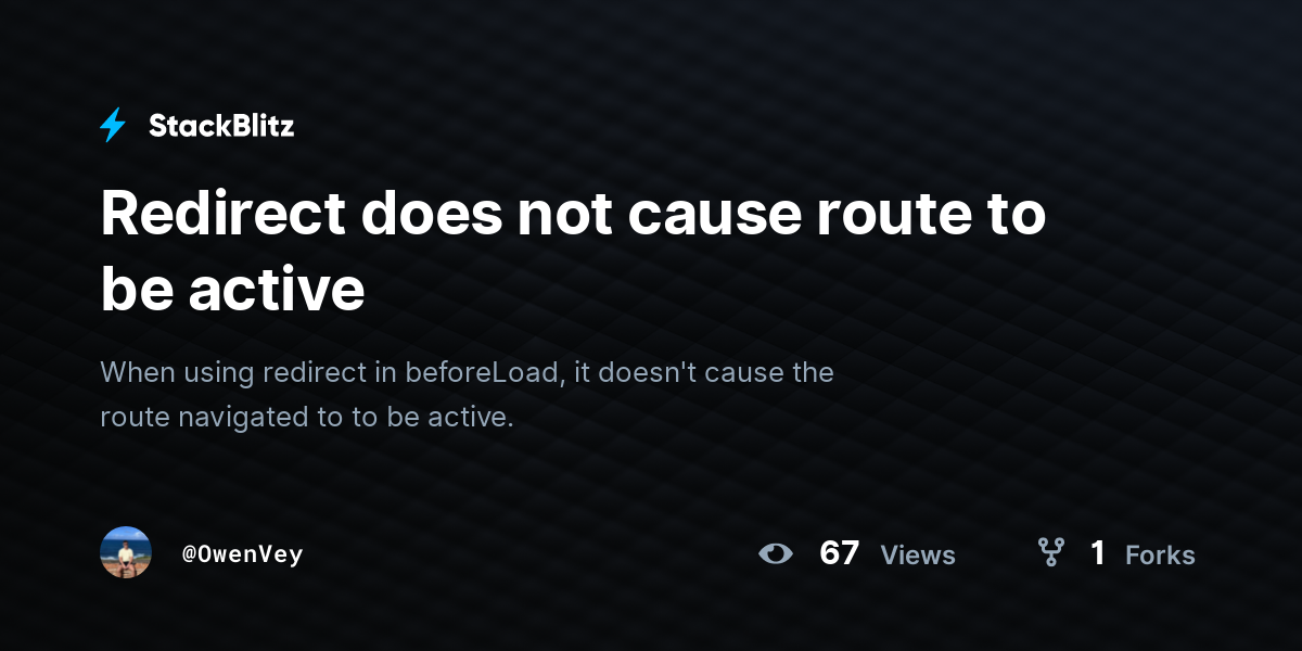 Redirect does not cause route to be active - StackBlitz