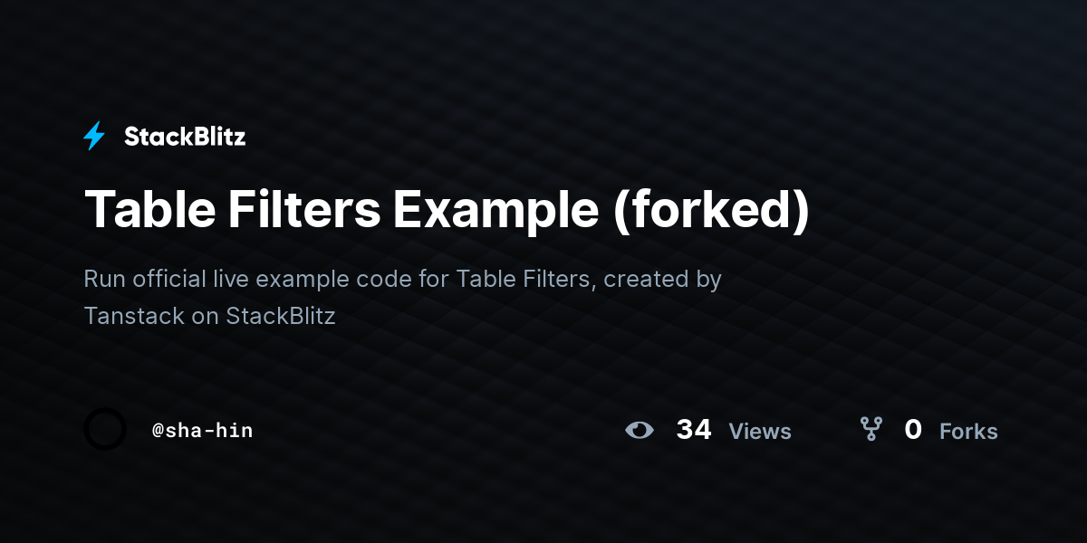 Table Filters Example (forked) - StackBlitz