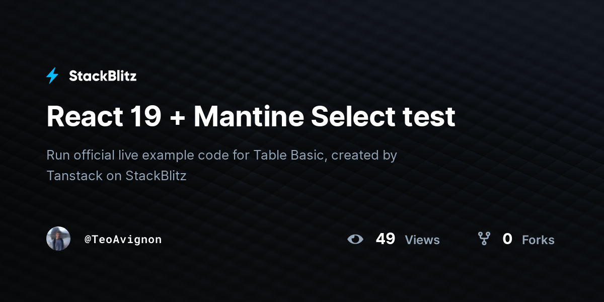 React 19 + Mantine Select test - StackBlitz