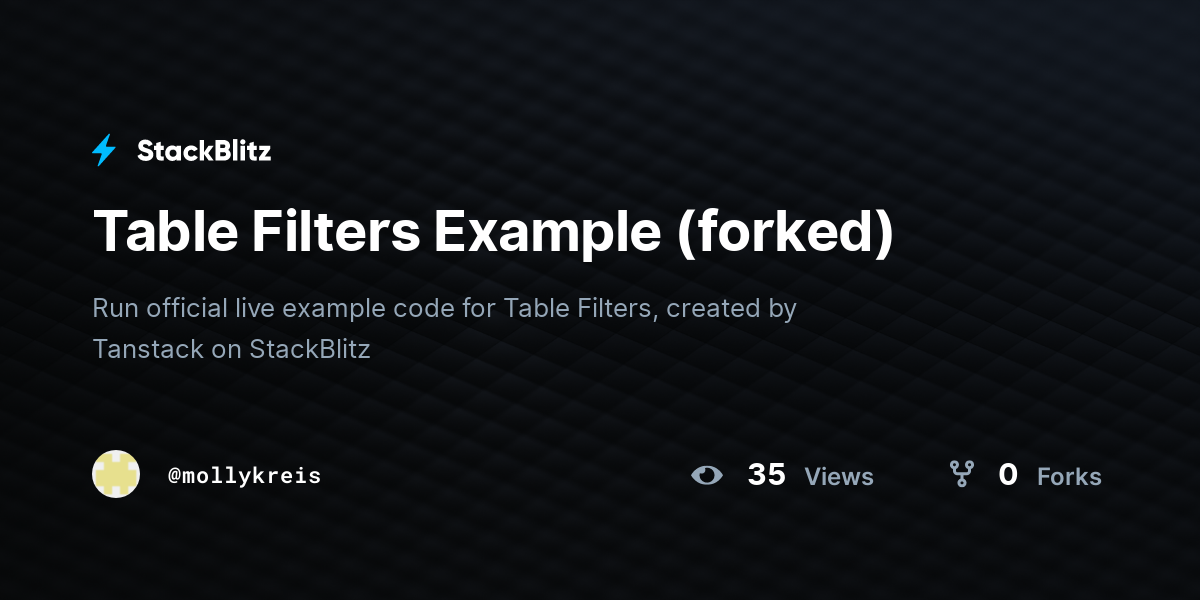 Table Filters Example (forked) - StackBlitz