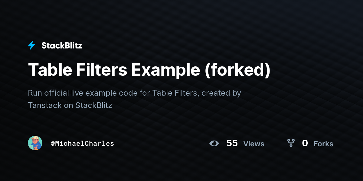 Table Filters Example (forked) - StackBlitz